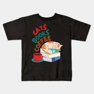 Cats, Books, & Coffee Kids T-Shirt